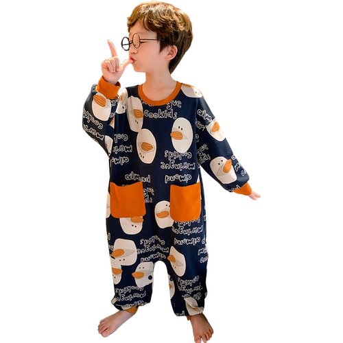 Детская хлопковая осенняя пижама для мальчиков, длинный рукав, подходит для подростков