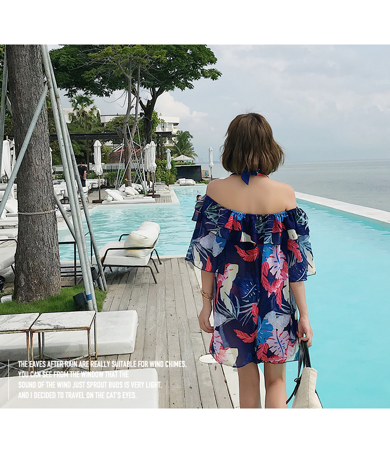 Cặp đôi đồ bơi nữ váy xẻ ngực nhỏ tụ tập bikini ba mảnh nghỉ dưỡng bên bờ biển Hàn Quốc - Vài đồ bơi 	đồ đôi đi biển màu trắng	