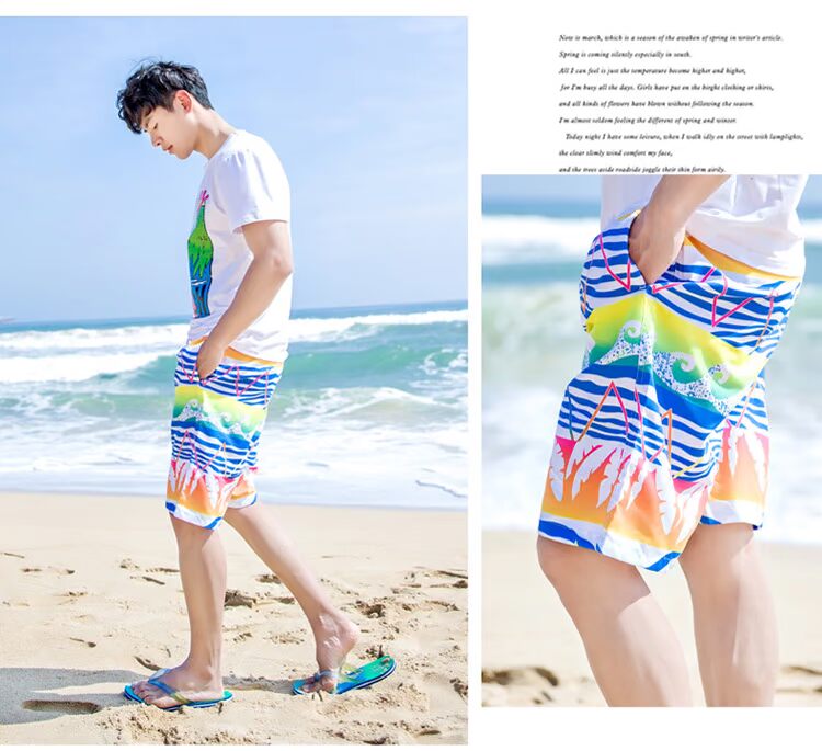 Phiên bản Hàn Quốc của quần mùa xuân nóng khô nhanh chóng những người yêu thích quần short rộng kích thước lớn bên bờ biển kỳ nghỉ quần bãi biển nam và nữ quần short boxer 	quần đi biển vàng	