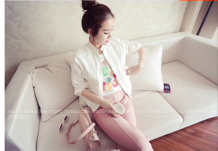2018 Mùa Xuân và Mùa Thu Mới Cao Đẳng Hàn Quốc Thời Trang Zip Đứng Cổ Áo Ngắn Áo Khoác Joker Mỏng Bóng Chày Áo Khoác Phụ Nữ áo khoác bò nữ