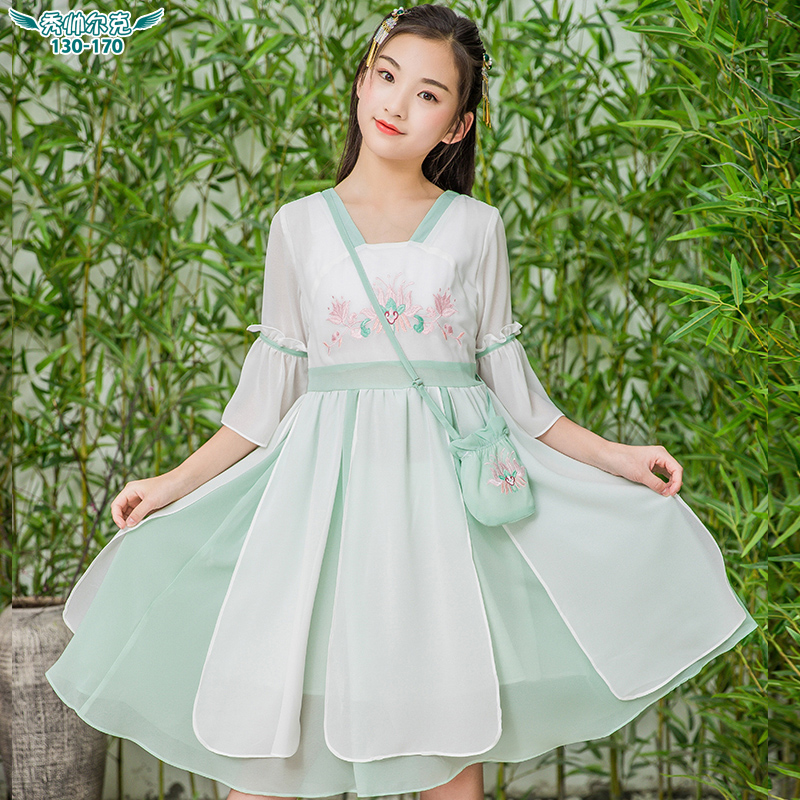 Trung Quốc Fengming Han ăn mặc cô gái váy 2020 Tiên cổ đại ăn mặc mùa hè mới cho trẻ em Floating 10-15 tuổi 12.