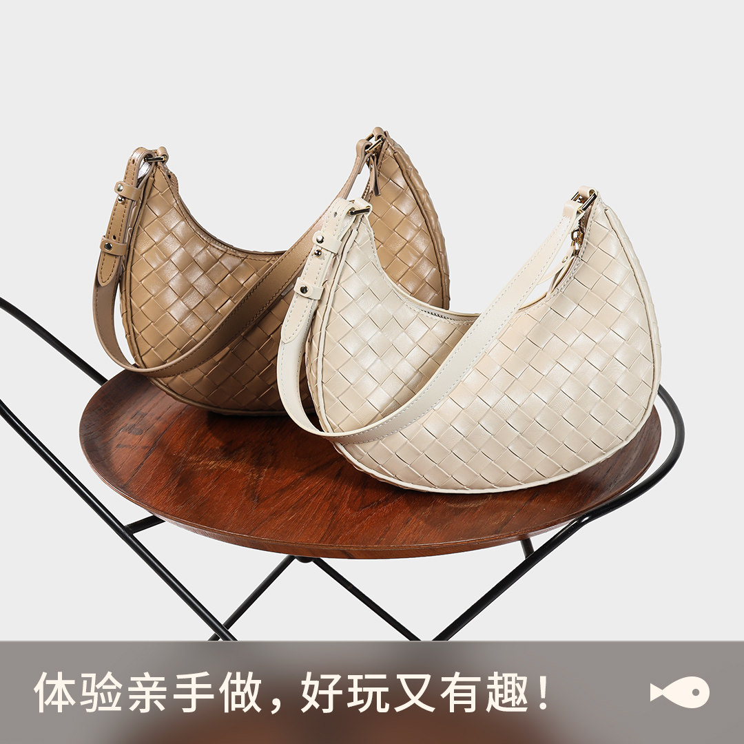 Chun Xiaoyu DIY Handwoven Bag Genuine Cowhide Pea Bag Shoulder Crescent Bag Self-Making Material Kit - Thumbnail 4