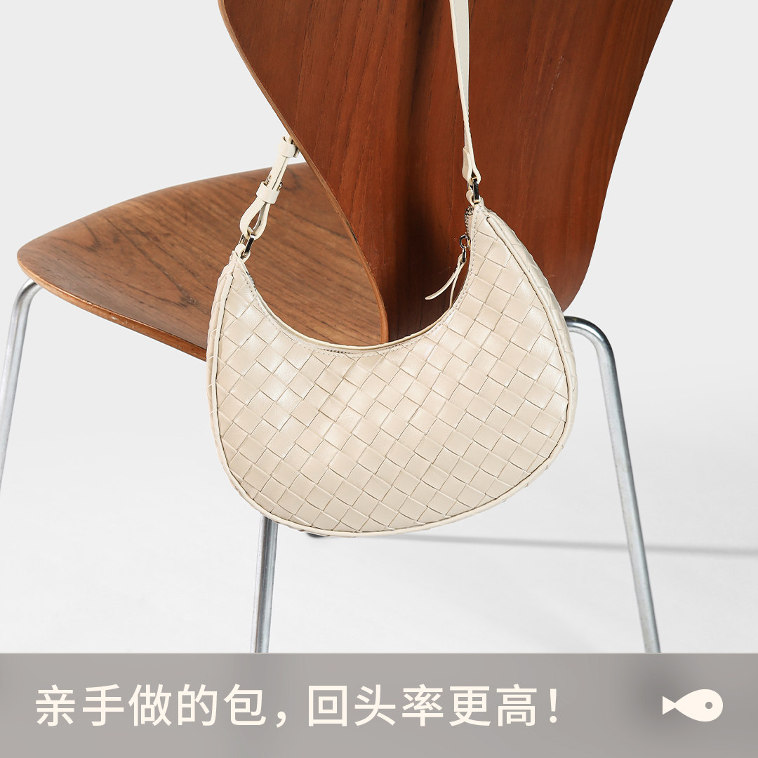 Chun Xiaoyu DIY Handwoven Bag Genuine Cowhide Pea Bag Shoulder Crescent Bag Self-Making Material Kit - Thumbnail 3