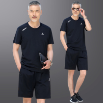 Middle-aged and elderly mens summer sports two-piece father short-sleeved shorts casual suit Grandpa large size loose clothes