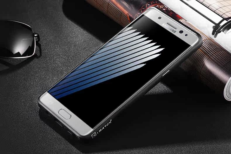 iMatch Luxury Aluminum Metal Bumper Premium Genuine Leather Back Cover Case for Samsung Galaxy Note 7 N9300