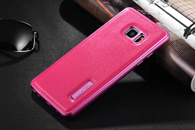 iMatch Luxury Aluminum Metal Bumper Premium Genuine Leather Back Cover Case for Samsung Galaxy Note 7 N9300