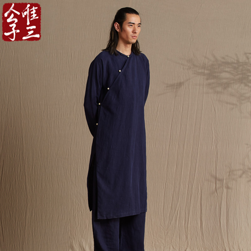 Only three people's cheongsam Male cross-talk coat Taoist robe Tang suit oblique lapel Meditation tea Hanfu Wei Jin Ancient style Fairy autumn and winter