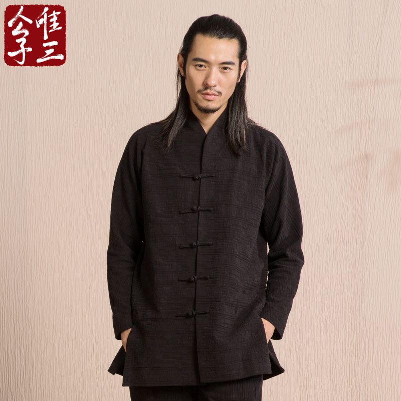 Only three pine wind Yin Zen tea suit male ancient style Chinese Lay Shi Tang Suit Wei Jin Han Suit jacket Cotton linen ancient suit male