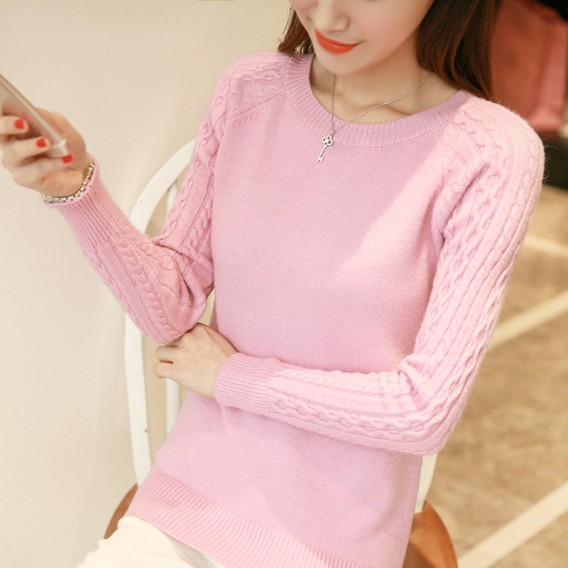 Mùa thu và mùa đông áo len mới đoạn ngắn đầu nữ Hàn Quốc phiên bản của vòng cổ lỏng triều dài tay áo hoang dã dày dưới áo len áo len áo công sở nữ