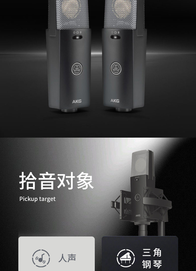 AKG爱科技C114大振膜电容麦克风 专业人声乐器配音有声书录音话筒