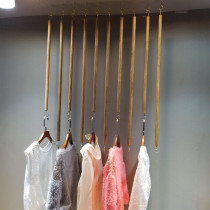 Clothing store ring hanging hanger display rack retro wooden stick hanger women hanging clothes shelf Wall