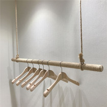 Hemp rope decoration ring hanging hemp rope bag wooden stick shelf clothing store hanger display rack