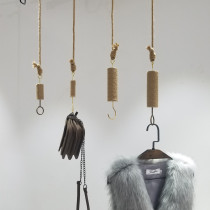 Retro hemp rope hanging clothing store hanging ring display rack bag adhesive hook wall hanging clothes rack wooden hanger