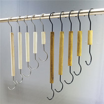 Clothing store adhesive hook S hook large long clothes hook retro hanging display stand round bar solid wood S hook S-shaped clothes hook