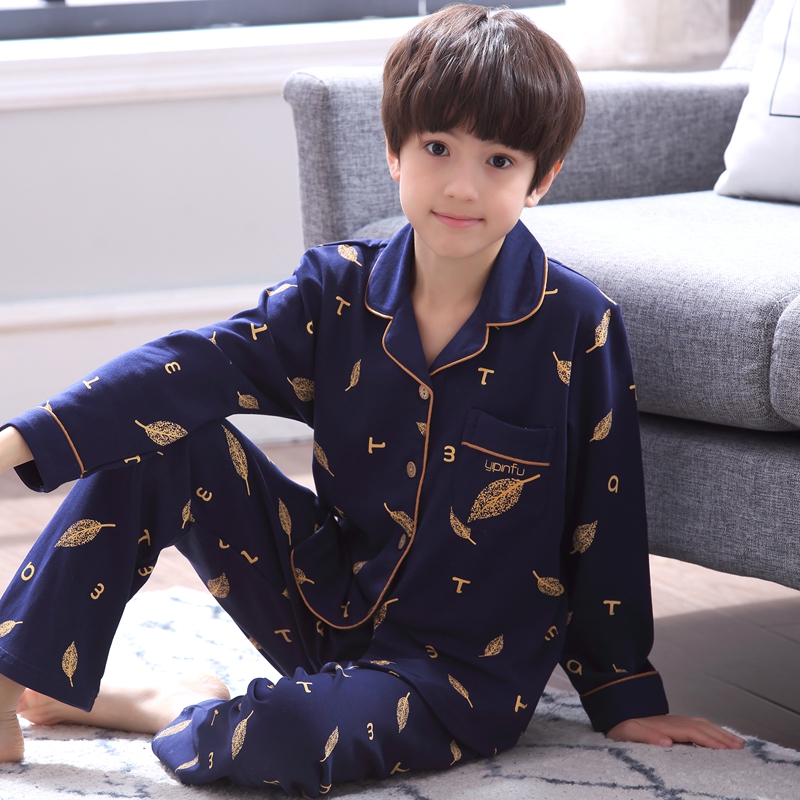 Youth pajamas male cotton long sleeve spring and autumn suit winter 12-year-old middle school junior high school students 18 home clothing summer