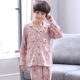 Bộ đồ ngủ thiếu niên nam cotton dài tay mùa xuân và mùa thu phù hợp với mùa đông