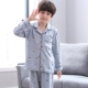 Bộ đồ ngủ thiếu niên nam cotton dài tay mùa xuân và mùa thu phù hợp với mùa đông bộ lụa mặc nhà