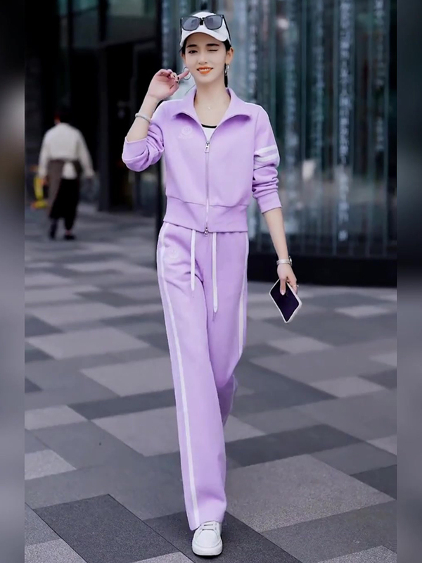 Purple Casual Sports Suit 2025 New Style Women's Summer High-End Loose Slimming Age-Reducing Sweatshirt Two-Piece Set