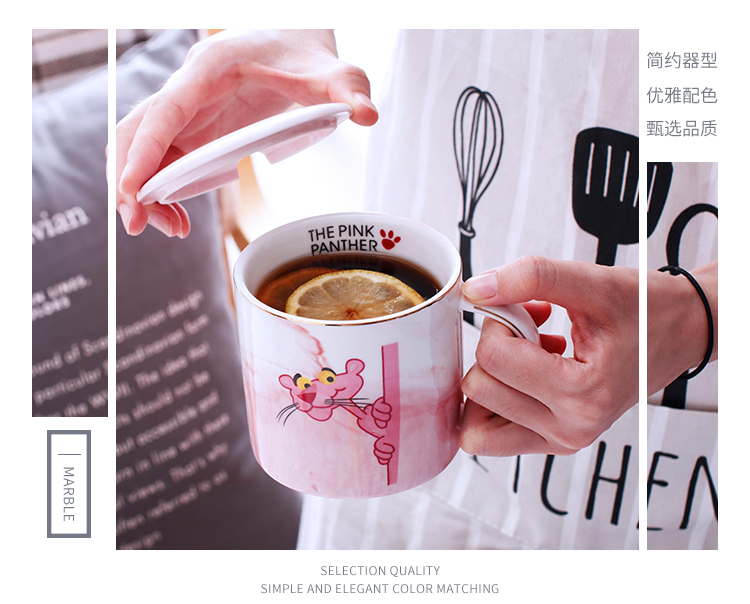 Ins Bắc Âu Pink Panther Cô gái trái tim gốm Mug Nhà cốc nước Sinh viên Cặp vợ chồng Cup Cà phê sữa binh giu nhiet