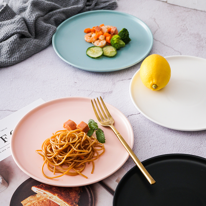 Nordic Ceramic Western Dining Tray Creative Mesh Red Vegetable Dish Round Saucer Pizza Dish Home Steak Knife Fork Dish Suit 