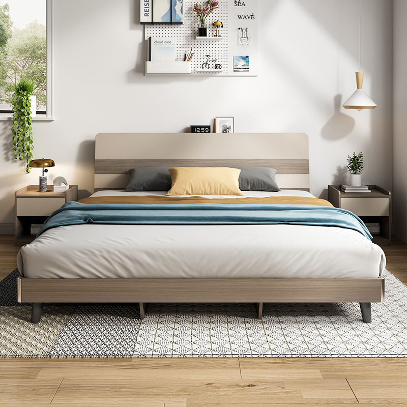 Bed modern minimalist bedroom Double beds Double beds Home plate Small family Type 1 5 m bed Card with its color light and luxurious shelf bed