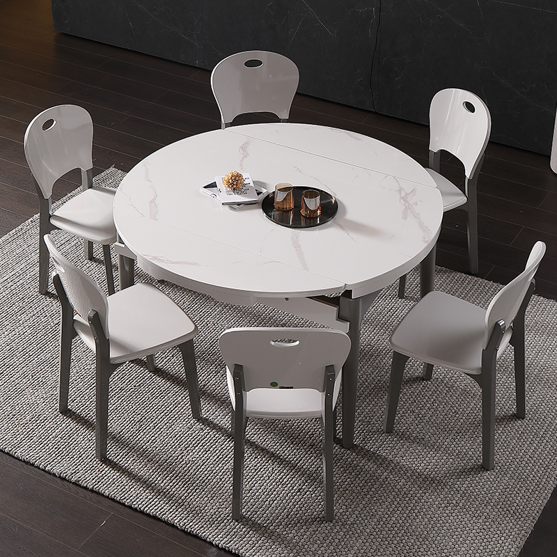 Rock Plate Dining Table Modern Minima Round Retractable Dining Table Home Light Lavish Solid Wood Frame Living Room Table