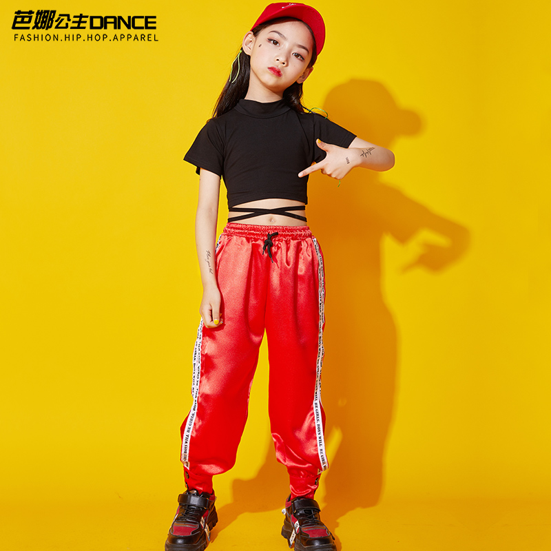 Trẻ em Jazz dance Hiệu suất ăn mặc mùa hè cô gái hip-hop hip-hop thiết lập mở rốn Vũ Suit Hàn Quốc phiên bản của trẻ em của trống rack.