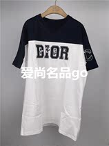 Dior Dior 21SS new T-shirt mens chest letter embroidery color stitching casual short sleeve round neck men and women