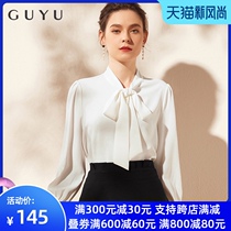 Bow shirt womens long sleeve design sense niche Chiffon blouse Summer professional white shirt formal overalls