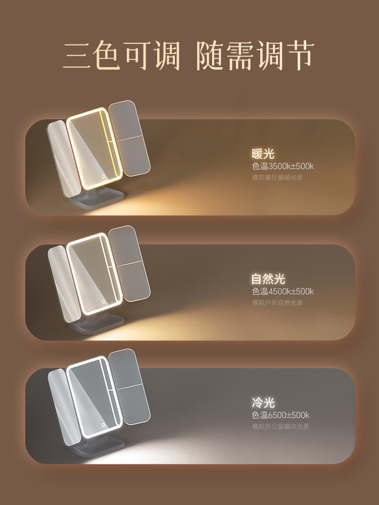 70% off Foldable Makeup Mirror with Led Light, Desktop Mirror, Standable, for Home, Student Dormitory, Magnifying Vanity Mirror