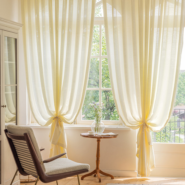 ຜ້າມ່ານ gauze beige curtain ins bedroom bay window balcony bay window gauze white screen light-impermeable partition dream curtain