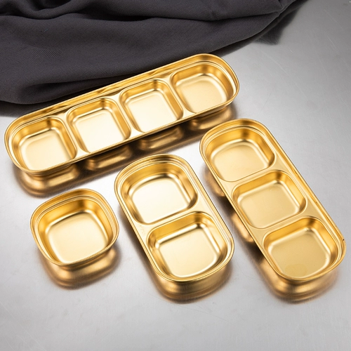 Dip Sanar Disc 304 из нержавеющей стали корейской в ​​стиле блюдо горячее блюдо для барбекю соус два -квадрат с тремя квадратными квадратными приправами золотой диск