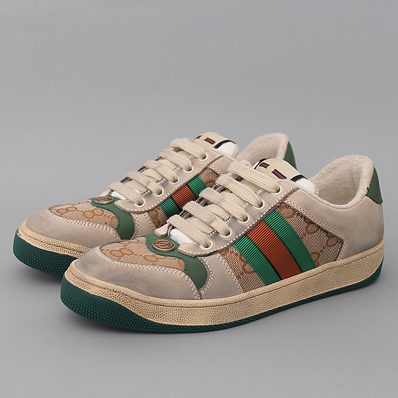 Green, Red And Green Old FlowersG Jiagao Pull the book Dirty shoes genuine leather Make old Retro skate shoes male increase Korean version Color matching Dirty shoes Versatile Chaopai