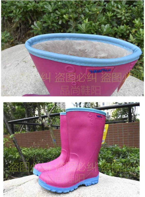 Mùa đông cộng với bông mưa ủng nữ ống cộng với nhung ấm mưa mưa cao su không thấm nước giày cao su nước chống trượt giày cao su phẳng