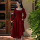 French retro red dress women's spring 2023 new engagement dress Hepburn style daily little red skirt