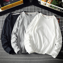 Autumn top Long-sleeved t-shirt mens base shirt white cotton solid color autumn coat with white t-shirt t-shirt