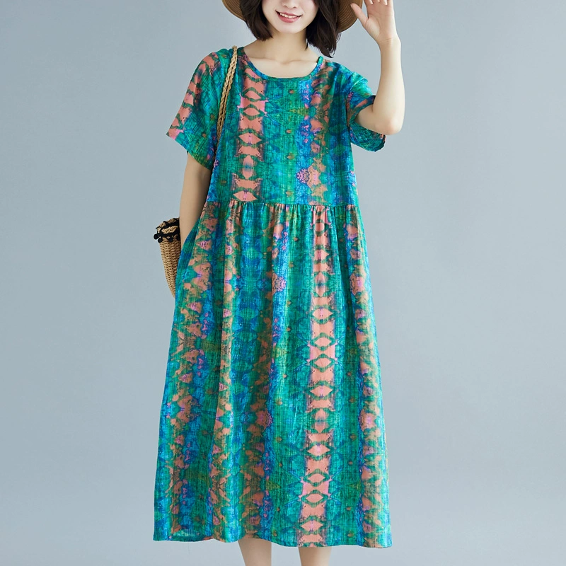 Quần áo phụ nữ phong cách dân tộc Phong cách văn học Trung Quốc váy suông dài giữa vải cotton và vải lanh 2019 phụ nữ cạp cao mùa hè mới - Váy eo cao