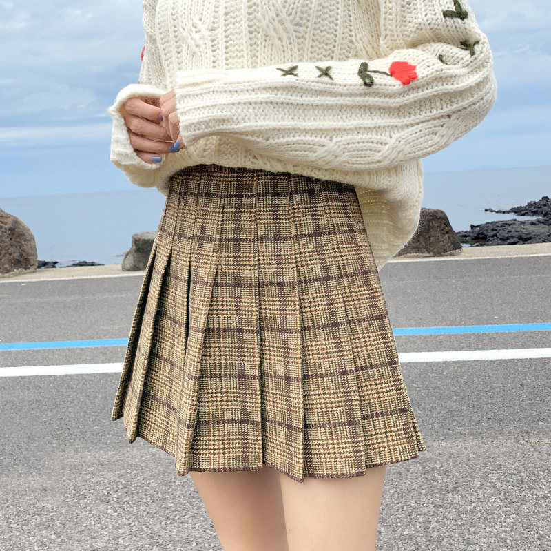 Plaid skirt pleated skirt women's autumn and winter high waist slimming 2022 new autumn and winter woolen skirt a-line skirt