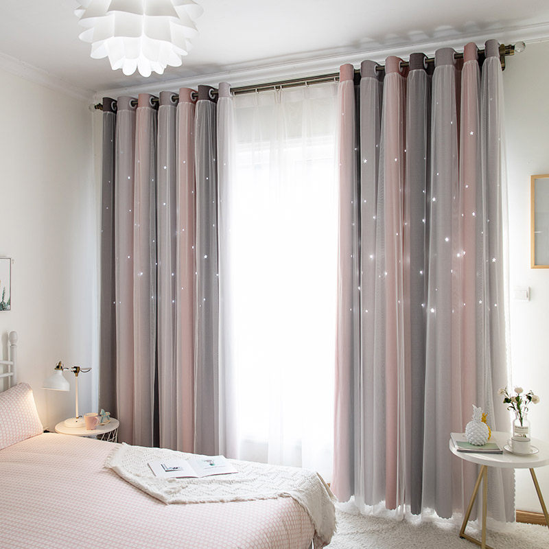 2021 new Nordic bedrooms shading floating window living-room minimalist Hyundai bilayer ins hollowed-out finished mesh red window curtain