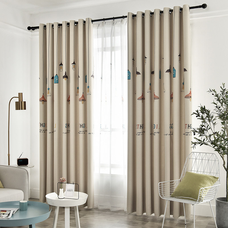 Nordic curtain cloth finished 2020 new chandelier simple modern living room bedroom rental fully black-out small window floating window