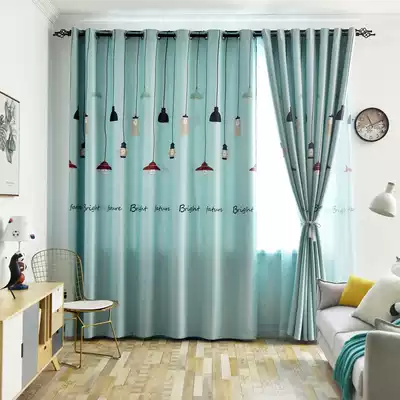 Net celebrity ins small curtains Finished shading cloth bay window short door curtain modern simple bedroom rental flat curtain cartoon