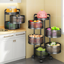 Free installation kitchen vegetable shelf floor multi-layer rotatable round fruit basket storage rack