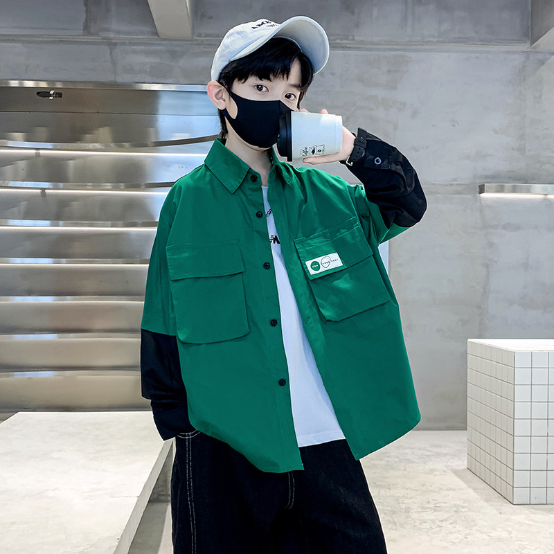 Boy shirt slim fit fall jacket long sleeves 2023 new children's autumn-style shirt capsized for spring and autumn casual children's clothing-Taobao