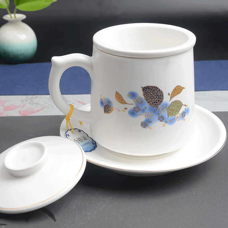 Large capacity cup keller ceramic filtering office tea cups with cover glass tea cup