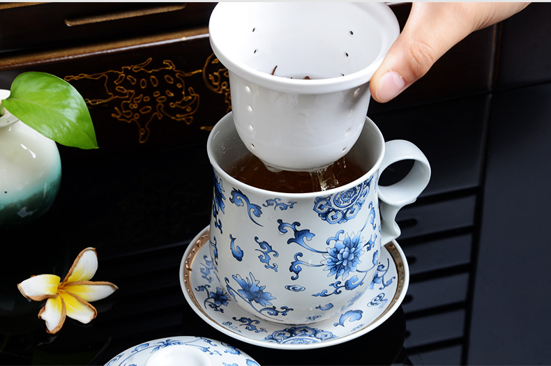 Xiang feng four - piece ceramic filter cups with cover office elegant cups water cup and meeting the personal tea cups