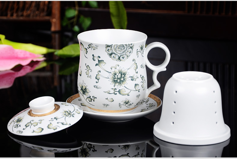 Xiang feng four - piece ceramic filter cups with cover office elegant cups water cup and meeting the personal tea cups