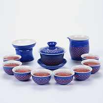Blue and white porcelain exquisite tea set Honeycomb hollow ceramic teacup Teapot cover bowl Kung Fu Tea set
