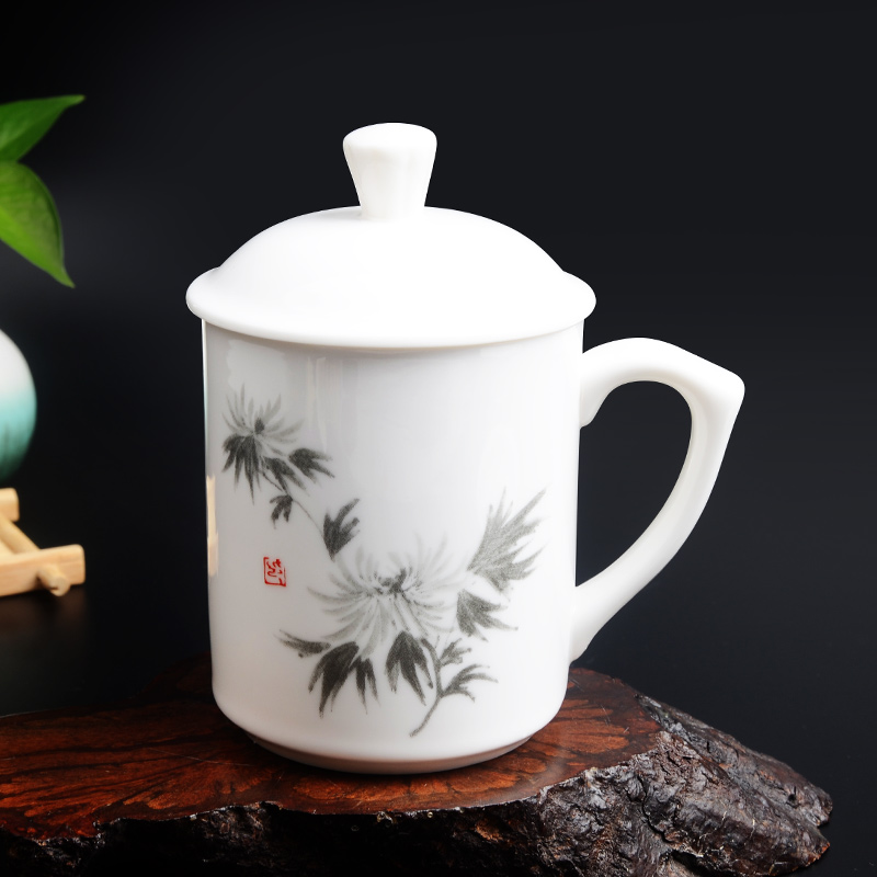 Ceramic cups with cover jade porcelain cup office cup can be customized design and color is blue and white porcelain and gift