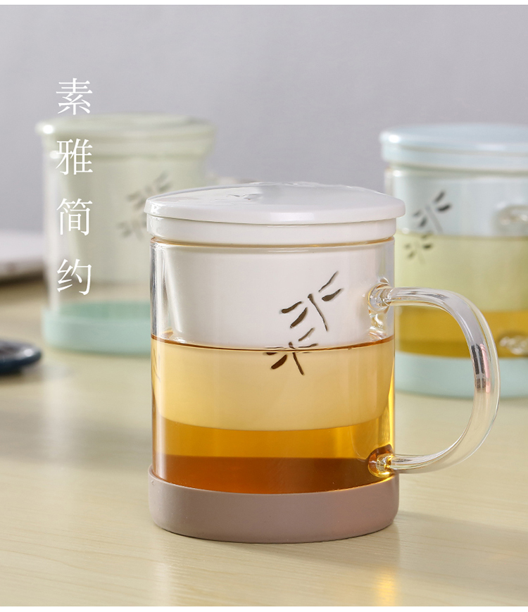 Ceramic cups domestic high temperature resistant glass tea set with cover filter office separation of tea cups