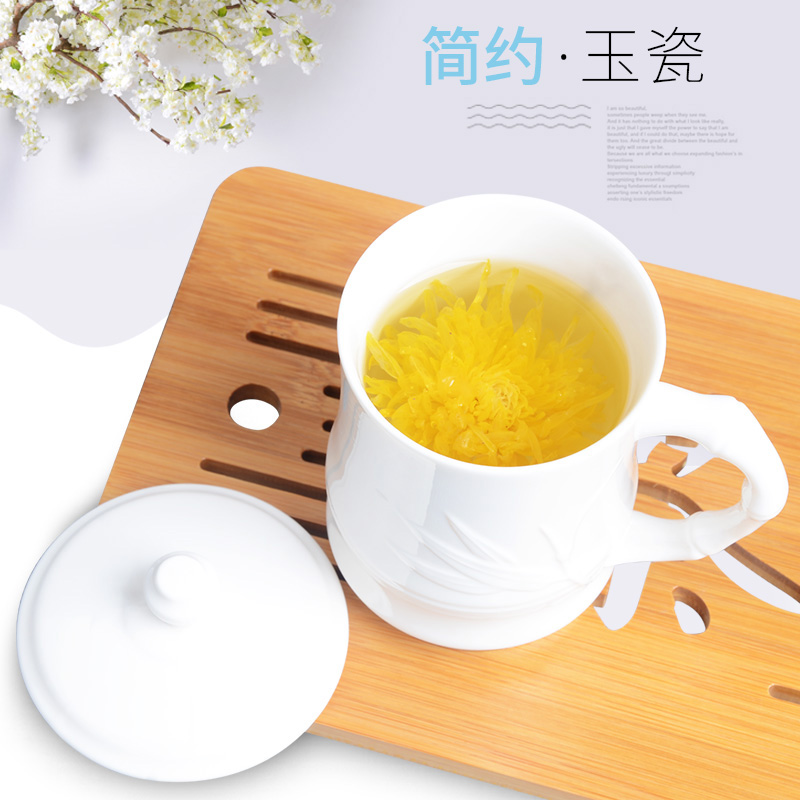 Xiang feng ceramic keller cups with cover household white porcelain cup tea cup large - capacity water glass office